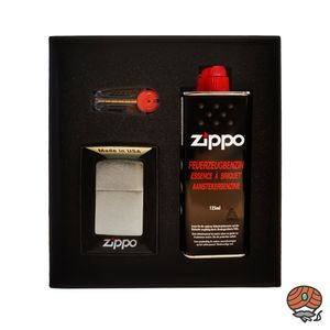 Zippo Geschenk Set, 1x Zippo Chrom, 1x Feuerzeugbenzin, 6 Feuersteine