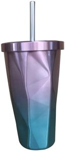 Edelstahl Tumbler mit Stroh heißen und kalten Doppelwand Trinkbecher Kaffeetassen 500ml unregelmäßigen Diamant mit Deckel
