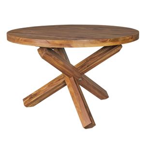 FineBuy Design Esszimmertisch rund Ø 120 cm x 75 cm Massiv-Holz | Landhaus Esstisch 4 Personen | Küchentisch Tisch für Esszimmer braun