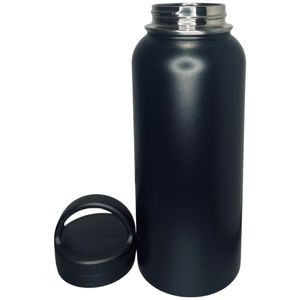 Thermosflasche Iso Trinkflasche Edelstahl 1 L, doppelwandig, hervorragende Isolation, kalte & warme Getränke, auslaufsicher, 1000 ml, Schwarz