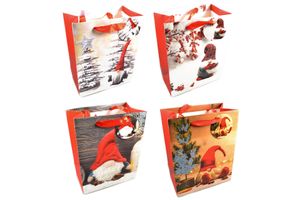 Geschenktasche Geschenktüten Weihnachten mit Wichtel Motiven  Tragesschlaufe und Geschenkanhänger 32 x 26 x 12 cm 4 Stück sortiert