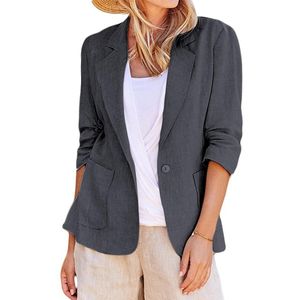 Damen Blazer Casual Cardigan Jacke Elegant 3/4 Ärmel Businessblazer Einfarbig Mantel  Dunkelgrau,Größe:5xl