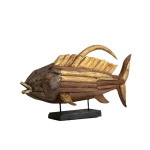 Deko-Figur Romimex Gold Holz Fisch 80 x 50 x 20 cm