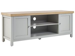 BELIANI TV Möbel Grau / Heller Holzfarbton aus MDF Platte / Metall 39 x 51 x 130 cm mit Stauraum 2 Türen 2 Fächer Wohnzimmer Retro-Stil