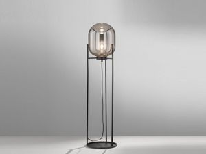 Kleine LED Stehlampe Tripod Schwarz mit Rauchglas, Industrial Bodenleuchte Innen