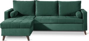 Best Möbel POLAR - Ecksofa beidseitig montierbar mit Schlaffunktion - aus Samt in skandinavischem Design - 4 Sitze , Grün