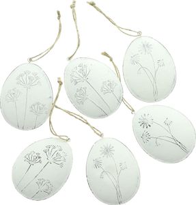 Hänger Ei mit Blüten, 4er Set, Metall, mattweiß, Sisal Maße: Höhe 10 cm