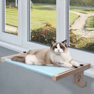 LBLA Katzen-Hängematte Katzenfenstersitz Holz Verstellbare Sitzstange für Katzenfenster, Fensterplätze für Katzen Katzenbett Fenster Hält bis zu 40lbs