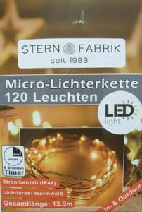 120er LED Micro Draht Lichterkette Timer warmweiß Mini Strom Silberdraht außen