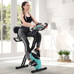 Merax Heimtrainer Fitnessbike 3-in-1 X-bike mit Expanderbändern und Handpulssensoren, Magnetische Faltbares Fitnessfahrrad mit 10 Widerstandsstufen, Fitnessgeräte, Max. Benutzergewicht 120 kg, Blau
