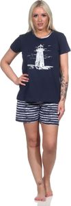 Damen kurzarm Shorty Pyjama mit Leuchtturm-Motiv - maritim - 122 205 10 756 ; navy , 48-50