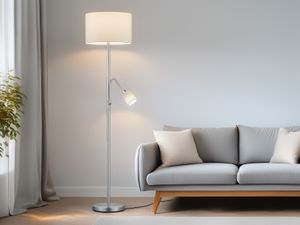 Zweiflammige Trio Stehleuchte / Leselampe HOTEL 170 cm mit Stoffschirmen Weiß