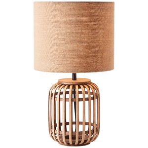 Dekorative Tischlampe - Tischleuchte im Boho-Style mit Schalter - Textil/Holz Natur/Beige - 42,5 cm Höhe