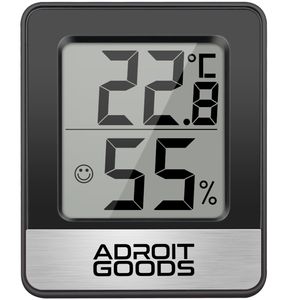 AdroitGoods - Digitální vlhkoměr pro vnitřní použití - černý - měřič teploty a vlhkosti