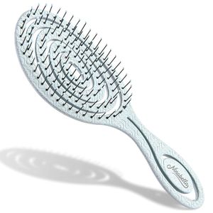 Ninabella Bio Haarbürste ohne Ziepen für Damen, Herren & Kinder - Entwirrbürste auch für Locken & Lange Haare - Einzigartige Profi Detangler-Bürste mit Spiralfeder Blau