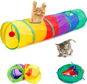 2 Wege Katzentunnel Katzenspielzeug Rascheltunnel Spieltunnel Faltbar Tunnel Regenbogentunnel Interaktives Röhrenspielzeug für Katze, Welpen, Kaninchen, 115*25cm