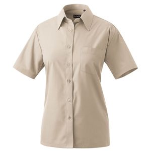 Damen-Bluse, halbarm, Kentkragen, tailliert, sand, Größe 48 : 60% Baumwolle 40% Polyester 120 g/m² : sand : 48