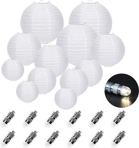 12er Weiß Papier Lampions (Verschiedene Größen) mit 12er Warmweiße Mini LED-Ballons Lichter, rund Lampenschirm Papierlaterne Hochtzeit Dekoration