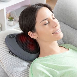 InnovaGoods - Shiatsu Massagegerät Shissage, Kompaktes Design, 4 Ergonomische Rotierende Köpfe, Wärmefunktion mit Infrarot, 3 Geschwindigkeiten, Grau