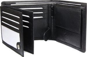 Frentree® Herren Geldbörse aus Nappa Leder mit RFID Schutz, 12 Kartenfächer, Querformat Portemonnaie, Schwarz, LB-02