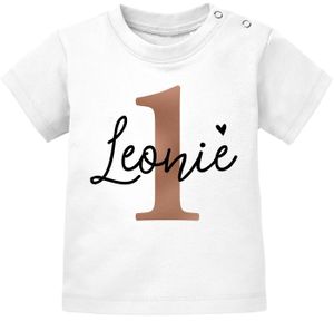personalisiertes Baby T-Shirt Geburtstag Monogramm Geburtstags-Shirt personalisierbar mit Name Alter 1-3 SpecialMe® 1 Jahr weiß 80/86 (10-15 Monate)