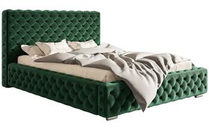 Čalouněná postel Adonis 200x200 cm - postel Chesterfield se zásuvkou a roštem - sametová látka, styl Glamour - postel do ložnice pro dva (zelená - Amor Velvet 4311)
