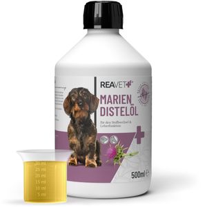 REAVET Mariendistelöl für Hunde & Pferde 500ml – Naturrein in  – Barf Zusatz, Distelöl Hund, Barf Öl Mariendistel-Öl Hund I Reich an Vitamin E, Omega-6, Omega-9