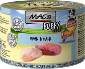 MAC's Puppy Hundefutter Welpenfutter Huhn & Kalb Nassfutter Dosen 6x200g getreidefrei