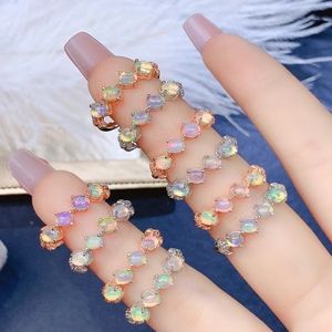 925 Sterling Silber Natürlicher Opal Ringe Damenring Bunter Opalschmuck für Frauen
