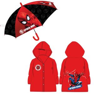 Marvel Spiderman Kinder Regenschirm plus Regenponcho – 104/110