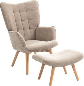 HOMCOM Ohrensessel mit Hocker, Relaxsessel, Polstersessel in Cord-Optik, Loungesessel, Armlehnstuhl mit Holzbeine, Fernsehsessel für Wohnzimmer, Braun