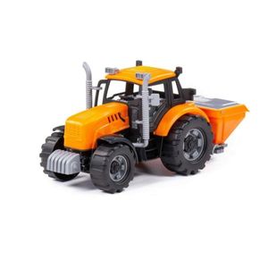 Traktor Kinder Spielzeug Progress m. Düngerstreuer orange Schwungrad Fahrzeug +3J