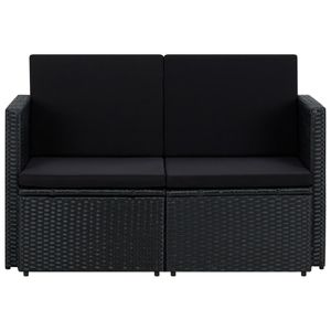 vidaXL 2-Sitzer-Gartensofa mit Auflagen Schwarz Poly Rattan