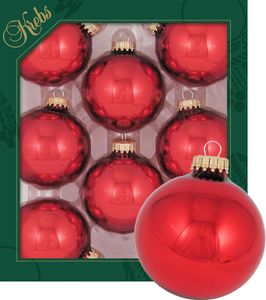Krebs Glas Lauscha 8er Set einfarbige Christbaumkugeln in Weihnachtsrot - Größe ca. 7cm - 70159