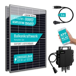 Balkonkraftwerk 880 W / 800W bis zu 1140W Leistung durch Bifaziale Solarmodule, Growatt NEO-800M-X Wechselrichter