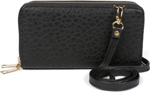 styleBREAKER Damen 2 in 1 Mini Bag Umhängetasche mit genarbter Oberfläche, Geldbörse, Handytasche, Schultertasche 02012364, Farbe:Schwarz