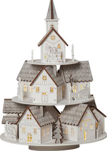 LED Weihnachtsdorf Grauberg mit Spieluhr Timer Batterie Holz 29cm