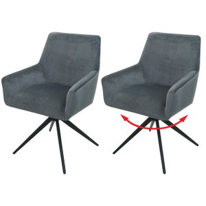 sada 2 jídelních židlí HWC-L91, kuchyňská židle područky otočné auto pozice látka/textil  tmavě šedá