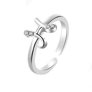 Mode Einfache 26 Buchstaben Strass Intarsien Öffnung Finger Ring Dame Schmuck Geschenk-Silber H
