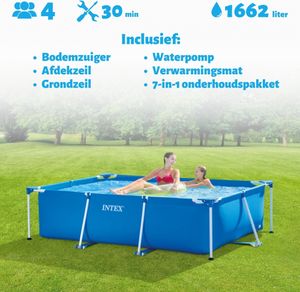 Intex-Schwimmbecken mit rechteckigem Rahmen – 220 x 150 x 60 cm – Blau – im Lieferumfang enthalten Abdeckung - Bodenplane - Filterpumpe für Schwimmbad - Solarmatte - Wartungspaket - Reinigungskit
