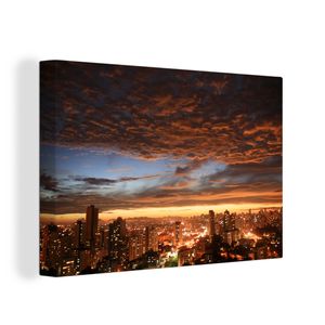 OneMillionCanvasses® - Leinwandbilder - 120x80 cm, Panorama der brasilianischen Skyline von Curitiba bei Sonnenuntergang, Wandbilder Kunstdruck Wanddekoration - Wanddekorationen - Wohnzimmer