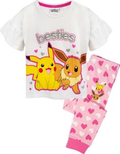 Pokemon - "Besties" pyžamo s dlhými nohavicami pre dievčatá s volánmi NS7194 (116) (Biela/Ružová)