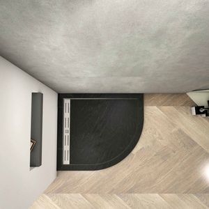 Schwarze Viertelkreis  Duschtasse 90x90cm Sanitär estra flache rechteckige Duschwanne mit Schlauch + Siphon