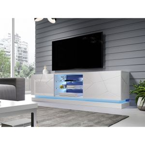 Televízny stolík s LED RGB osvetlením 200 cm LIMA - biely / lesklý biely