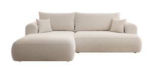 Selsey Ecksofa OVO mit Schlaffunktion, Bettkasten, Ottomane links, Boucle-Bezug in Beige