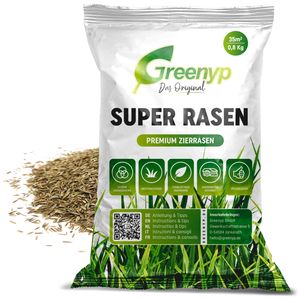 Greenyp® Super Rasen I sattgrüner Premium Zierrasen I 0,8kg für 35m² I Traumrasen Nachsaat Grassamen Rasensamen Rasensaat Gras schnellkeimend