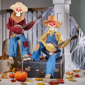 2er Set Halloween-Skelett, Halloween Leuchtende Banjo-Skelette, 40cm, Horror Nacht Geschenke