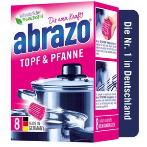 abrazo Topf & Pfanne - 8 Reinigungskissen für Töpfe, Grill & Backofen, Spülschwamm mit veganer Pflanzenseife, Küchenschwamm, Reinigungsschwamm