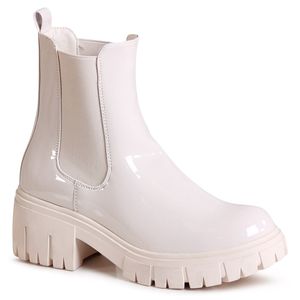 topschuhe24 2568 Damen Plateau Stiefeletten Lack Chelsea Boots , Farbe:Beige, Größe:39 EU