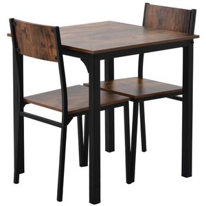 Esstische Mit 2 Stühle, Küchentisch-Set, Metallgestell, für Küche, Wohnzimmer, Esszimmer, Industrie-Design, Vintagebraun-Schwarz